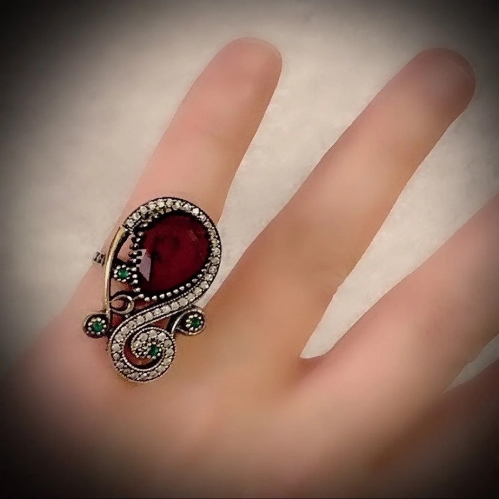 RUBY EMERALD FINE ART RING SIZE 7.5 Solid 925/Gold